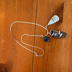 Silver Pendant Necklace with Blue and Black Stones